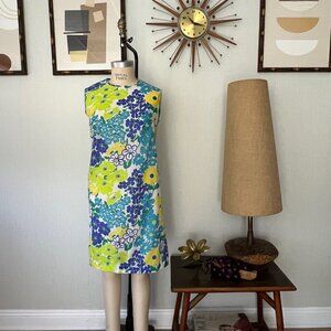 Vintage 1960s Mid Century Hawaiian Fritzi of California Floral Sun Dress L-XL